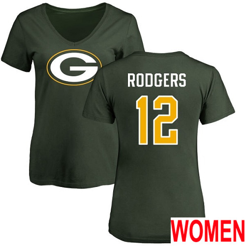 Green Bay Packers Green Women #12 Rodgers Aaron Name And Number Logo Nike NFL T Shirt->nfl t-shirts->Sports Accessory